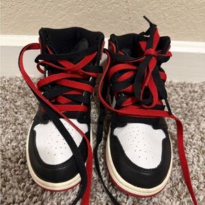 Jordan 1, Retro High OG Kids Black, White, and Red Sneakers